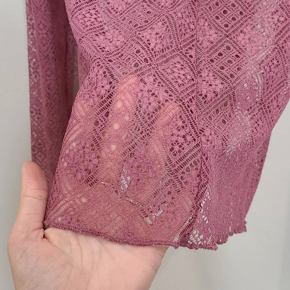 Free People Sweet Memories Lace Turtle Neck Top Rose - Picture 7 of 9